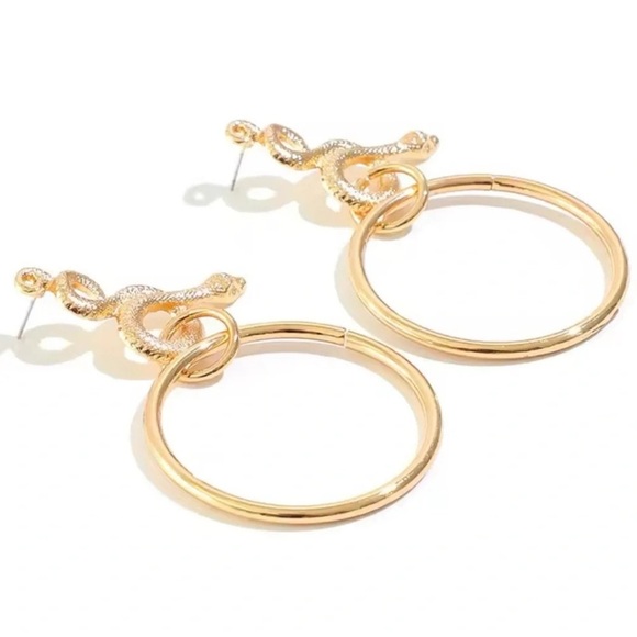 Anthropologie Serpenti Gold Snake Hoop Earrings - Picture 11 of 13